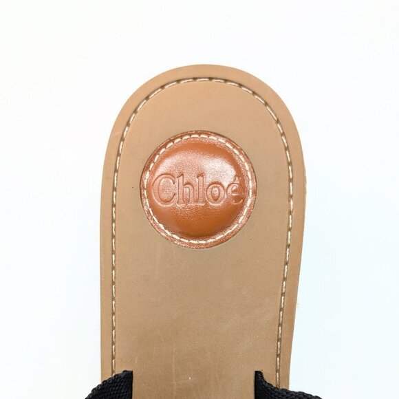 CHLOÉ Woody Wedge Espadrille Platform Sandal Black Canvas Logo Strap EU 41 US 11 - Picture 7 of 9